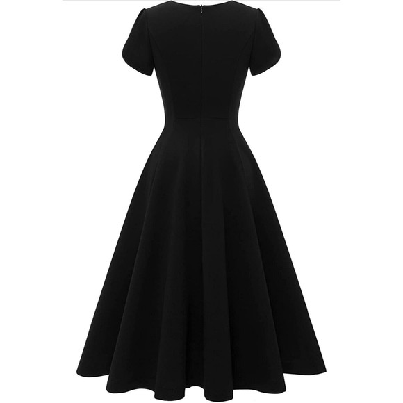 Gardenwed Women’s Sz Small Black V-Neck Short Sleeve A-Line Dress Knee Length - Picture 4 of 10